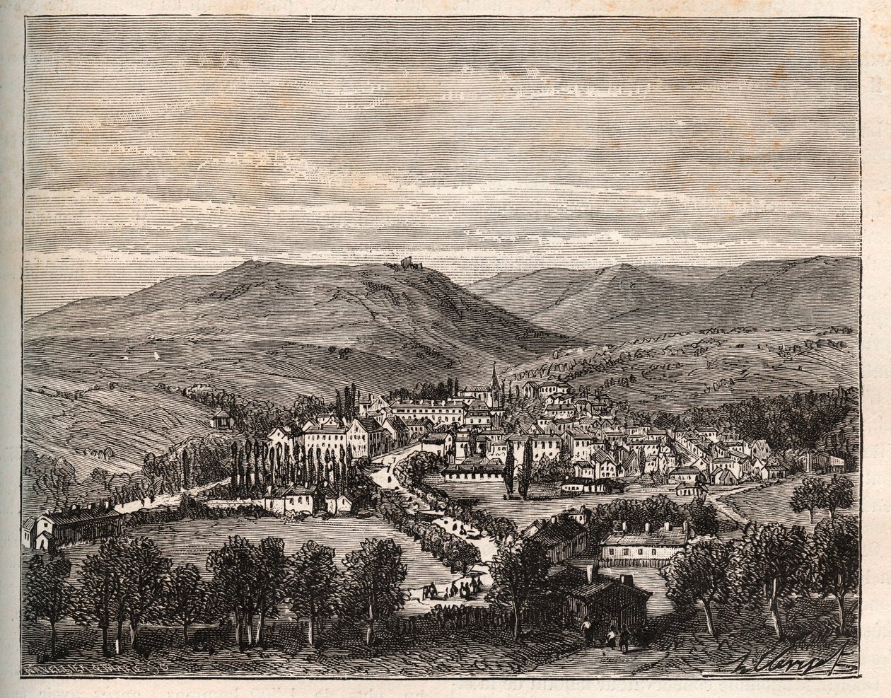 Niederbronn-les-Bains i Alsace - gravering i "La France illustrée: geografi, historie, statistisk administrasjon" av V.A. Malt-Brown. 1884 av French School
