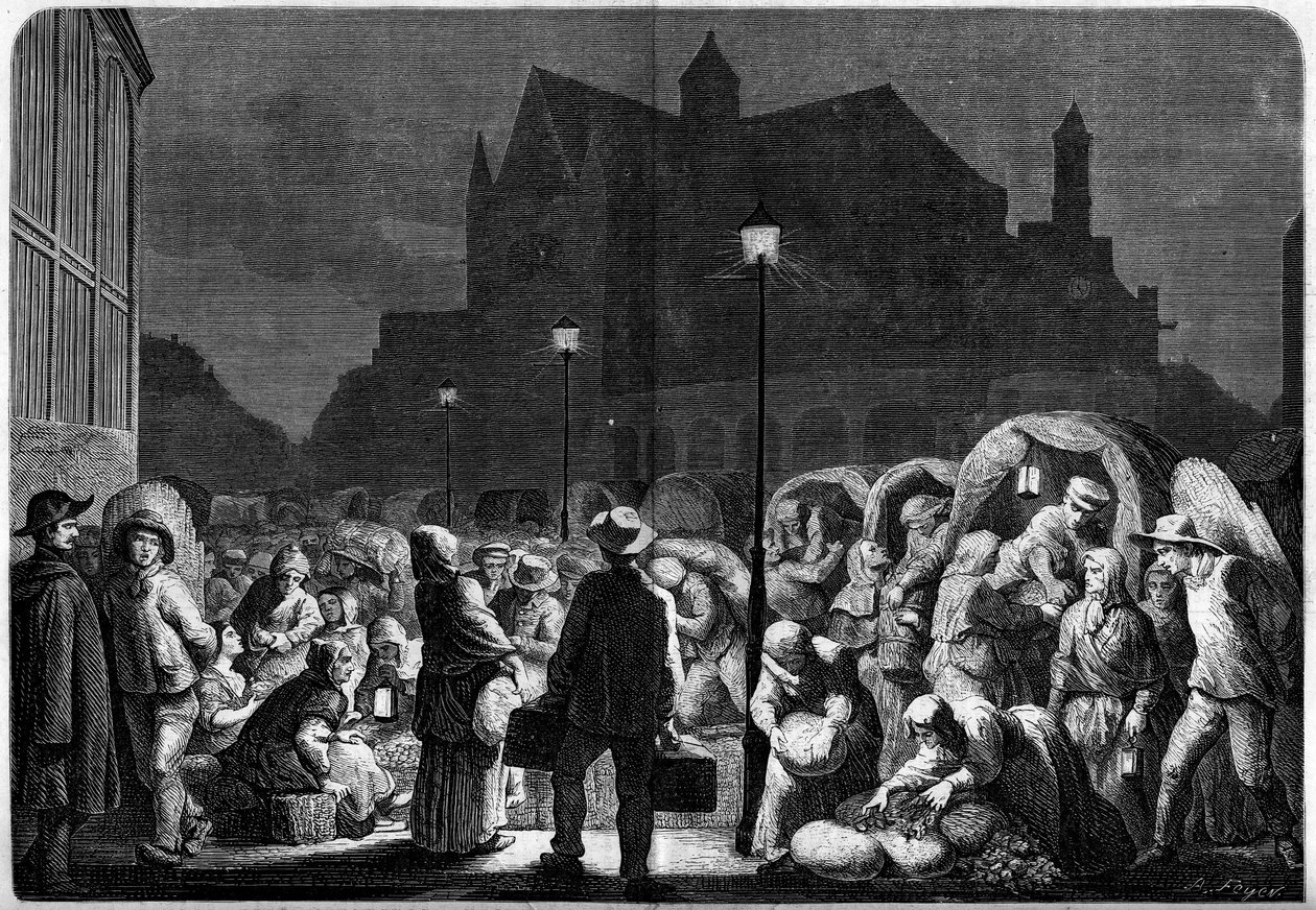 Night supply of the Paris halls, near the church of Saint Eustache av French School