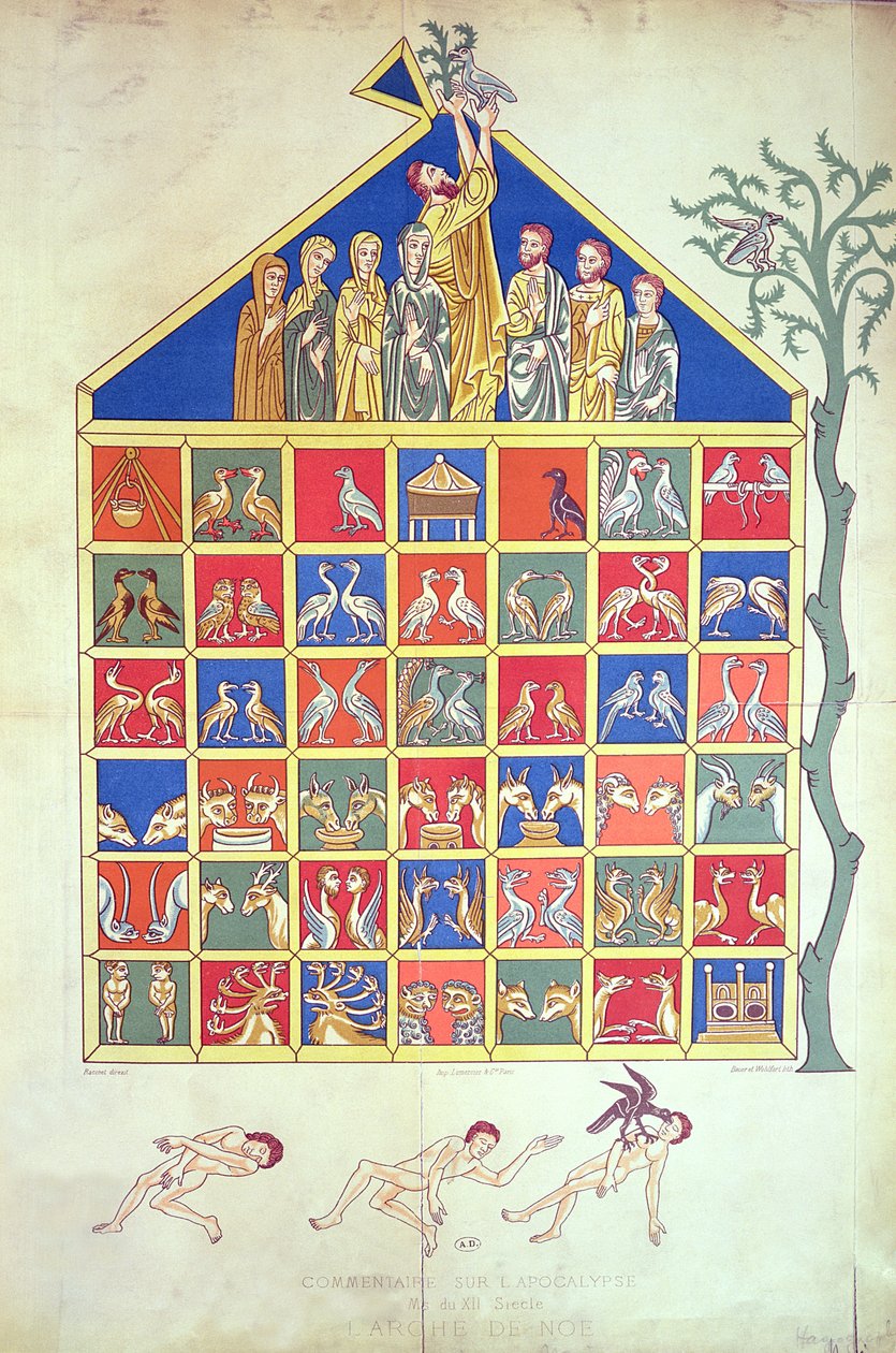Noahs Ark, faksimile av et originalt manuskript fra 1100-tallet, 1800-tallet av French School