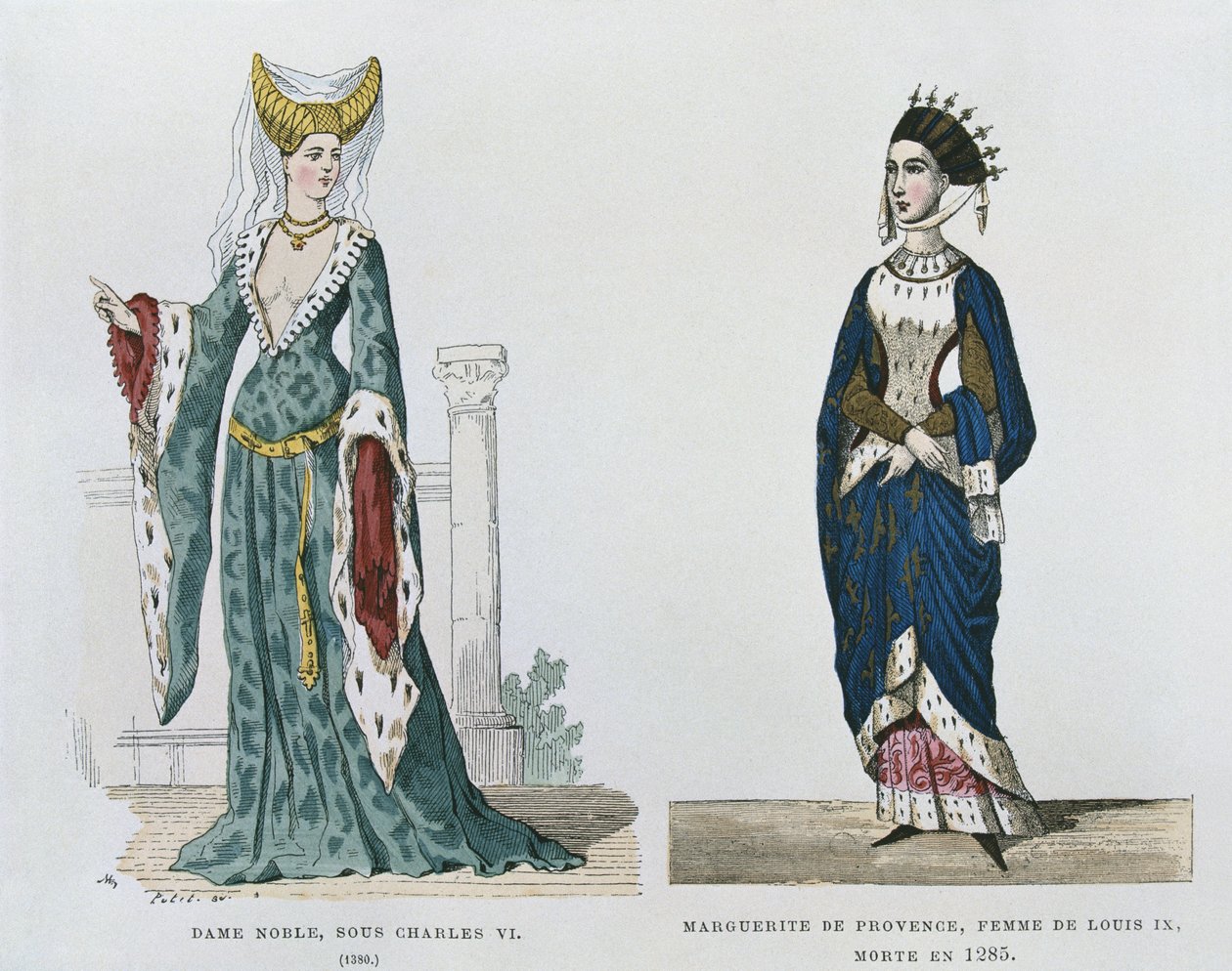 Adelskvinne under Charles VIs regjeringstid, Marguerite de Provence, kone til Louis IX, døde i 1285, fra franske sivile og militære drakter gjennom århundrene av French School