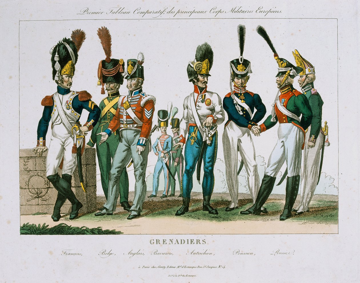 Northern European Grenadier Officer Uniforms, utgitt av DEstampes, Paris, ca. 1815 av French School