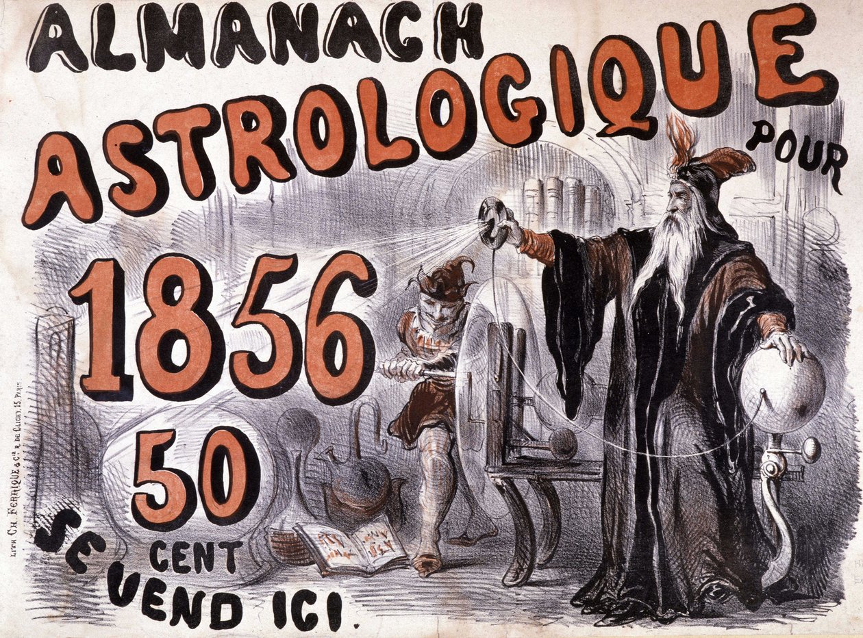 Nostradamus, astrolog som lyser opp fremtiden - i "Almanach Astrologique"" fra 1856 av French School