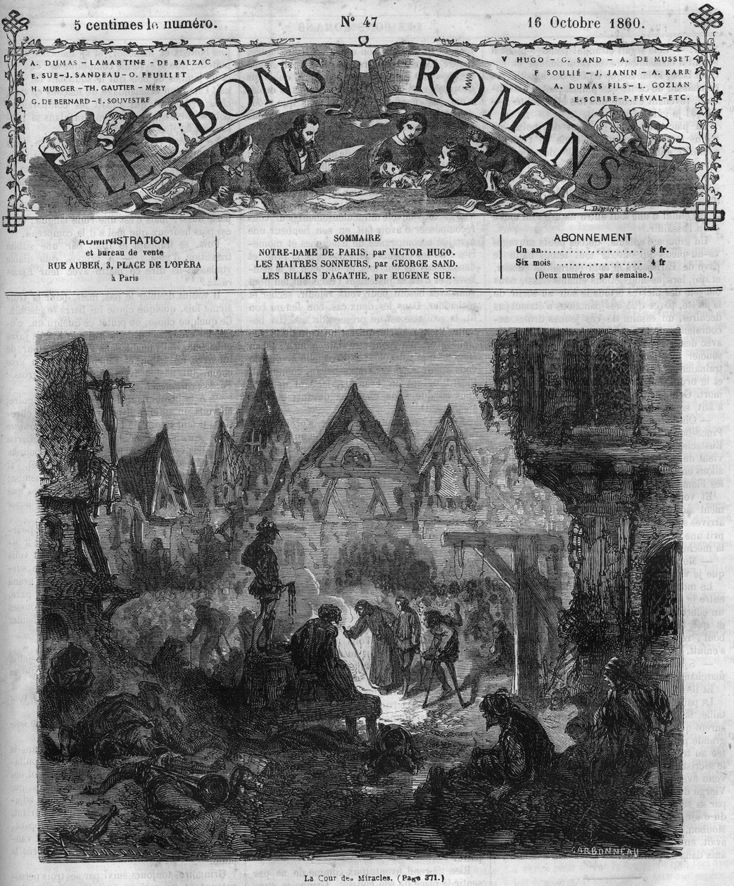Romanserie: «Notre Dame de Paris» av Victor Hugo (1802-1885). Miraklenes domstol. Gravering i "" Les bons romances"" av French School