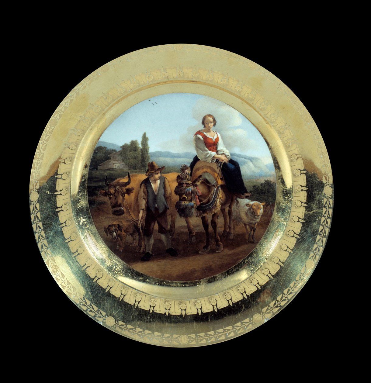 Objekter First Empire: plate av tjenesten til Prince Eugene: bergere i et landskap nær Siena. Realisert i produksjon kjent som hertugen av Angouleme (1781-1828), Malmaison, Musee Du Chateau av French School