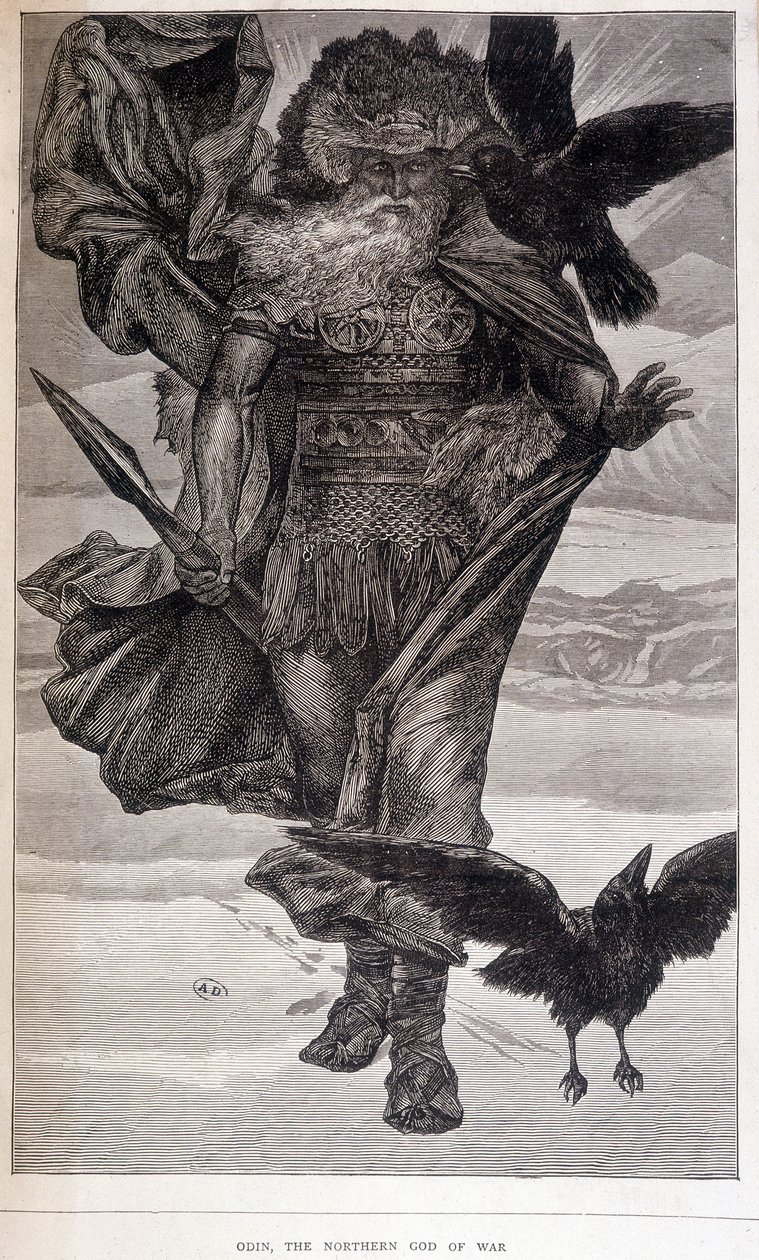 Odin, germansk gud for krig og poesi - gravering av French School