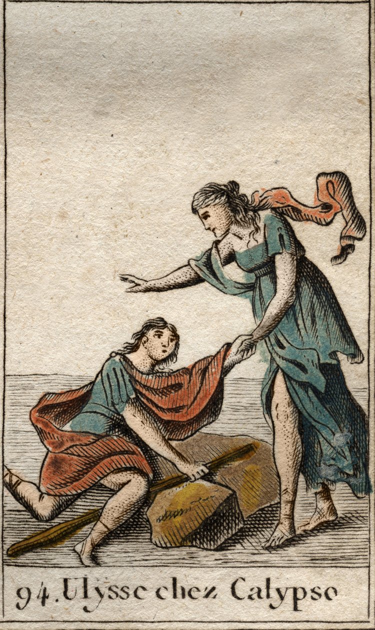 Odyssee of Homere: Ulysses collected by the nymph Calypso on his island. (Homer