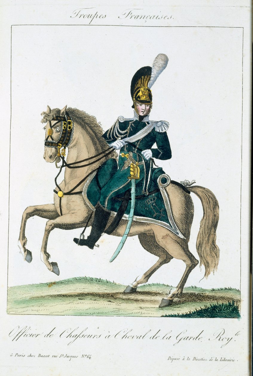 Offiser for Royal Horse Guards, fra Troupes Francaises, pub. i Basset, Paris, ca. 1790 av French School