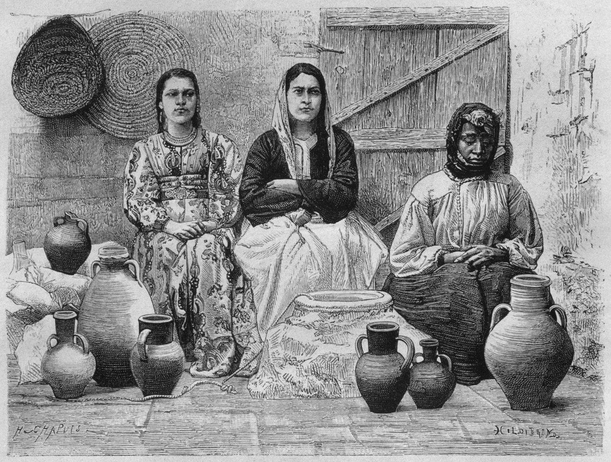 Oljehandlere i Jerusalem, fra Syria i dag. Reiser i Fønikia, Libanon og Judea. 1875-1880 av Louis Charles Emile Lortet, 1884 (bw gravering) av French School