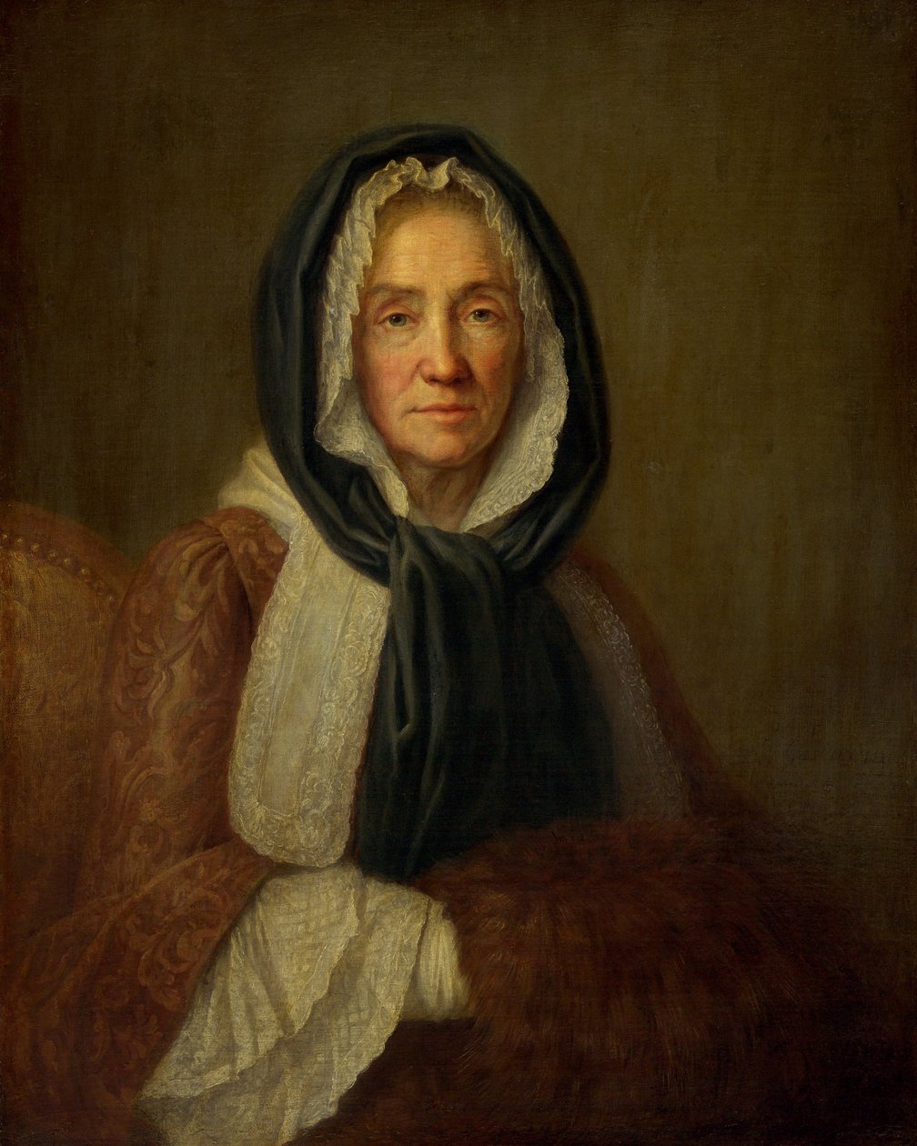 Old Woman with a Muff, andre halvdel av 1700-tallet (olje på lerret) av French School