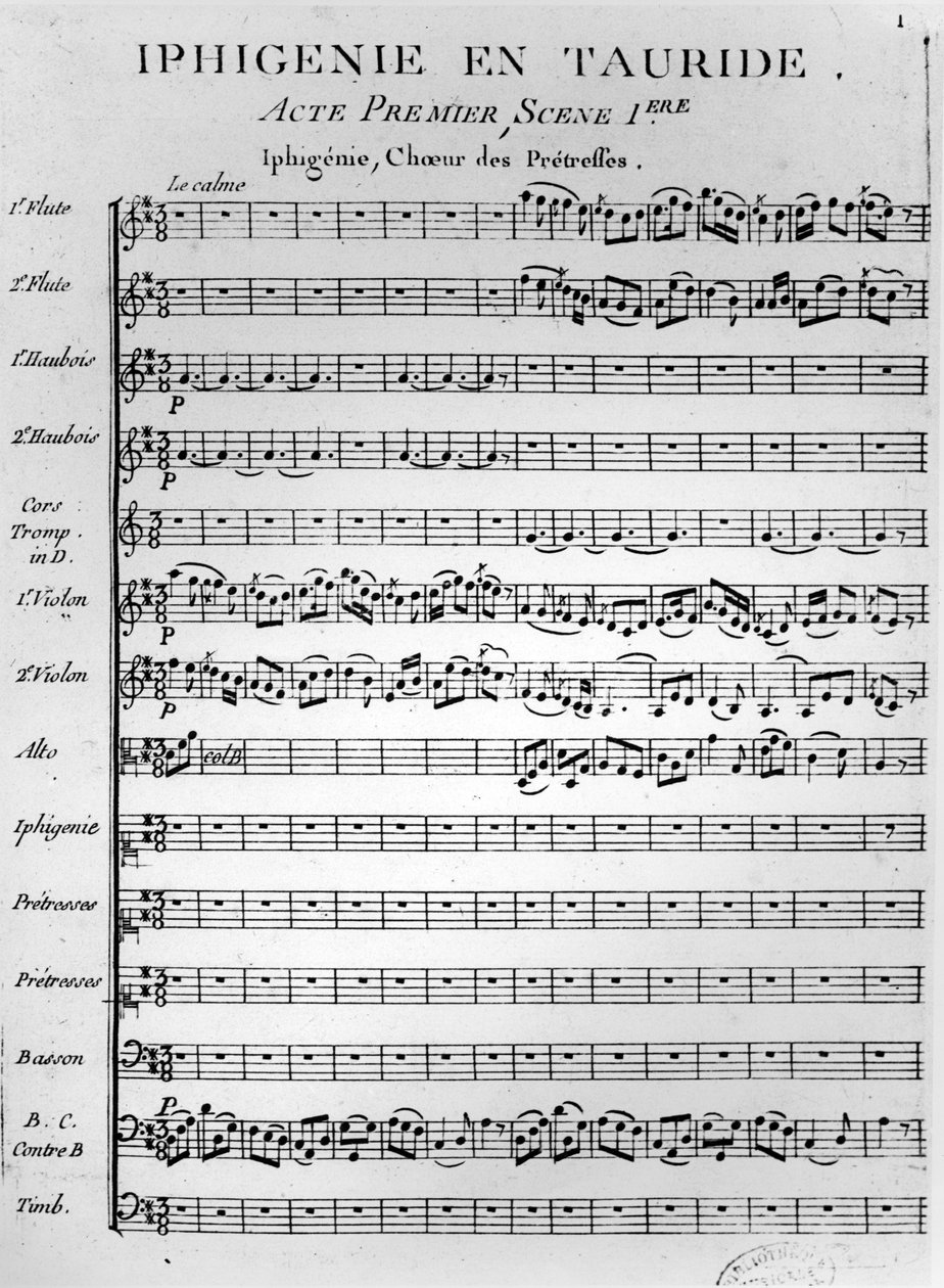 Åpningsside for partituret til Iphigénie en Tauride av Gluck (trykk) av French School