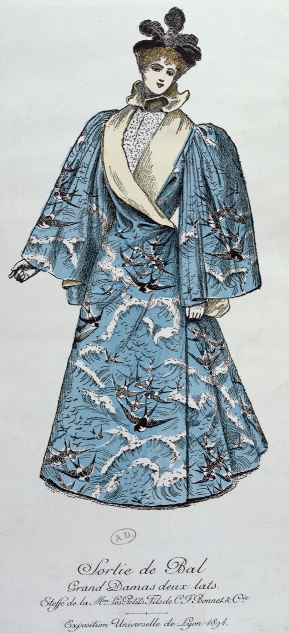 Operakappe laget av couturier Worth, fra et prospekt for Exposition Universelle de Lyon, 1894 av French School