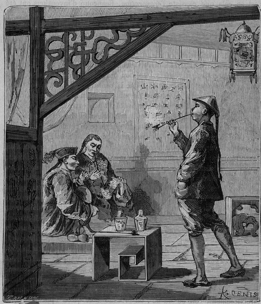 Opium smokers in China in the 19th century - Chinese Opium Smokers - Engraving in “” Sciences available to all - Popular physics and chemistry”” by Alexis Clerc - End 19th century - Private collection av French School
