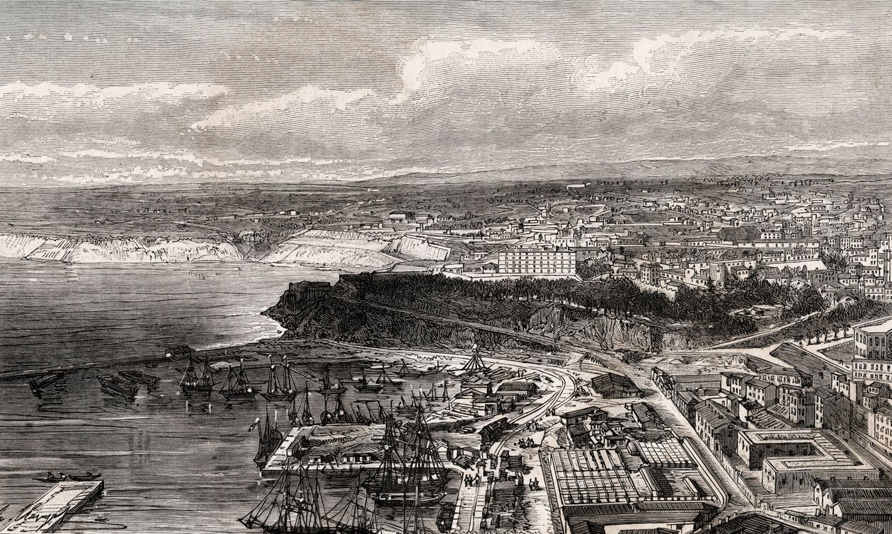 Oran - Algerie - gravering i "" La France illustree: geografi, historie, statistisk administrasjon"" av V.A. Malt-brun. 1884 av French School
