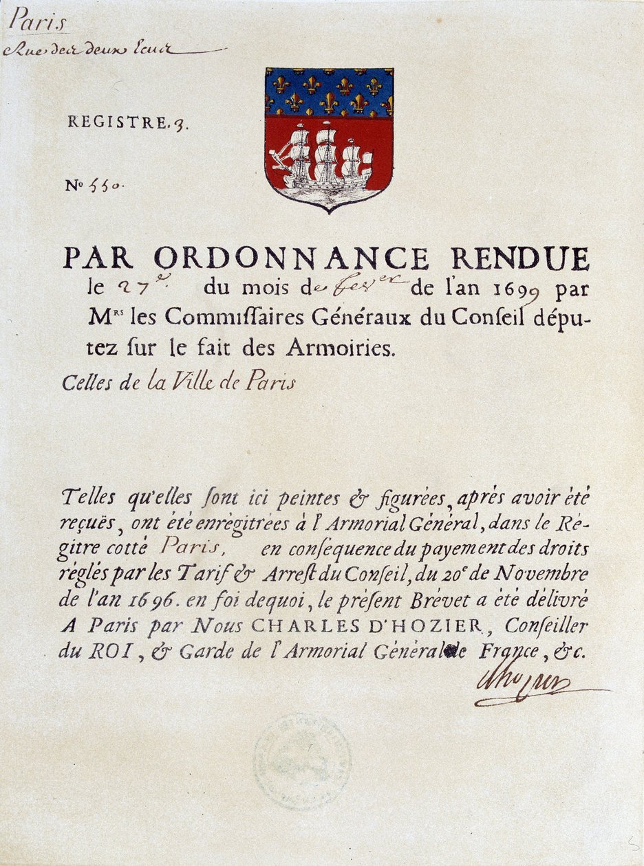Ordre om etablering av byens våpen, 27. februar av French School