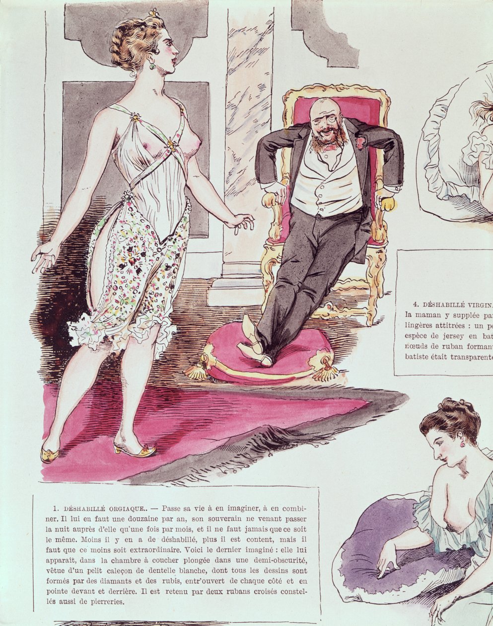 Orgiastic Negligee, illustrasjon fra La Vie Parisienne, ca. 1870-80 (fargegravering) av French School