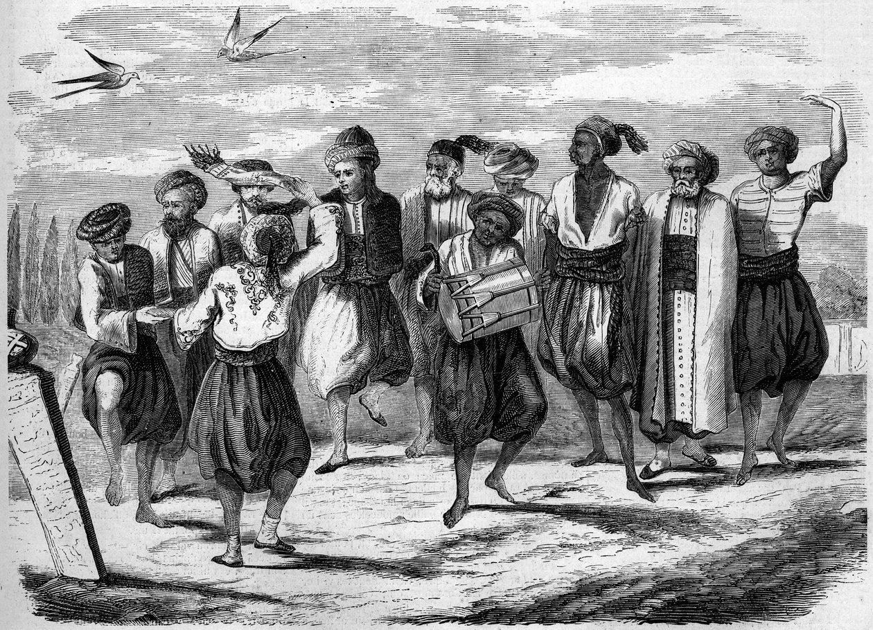 Ortodoks fest: Greske påskedanser på De store dødsmarken i Konstantinopel. Gravering i "" Le Monde Illustré"" nr. 52 av 10. april 1858. av French School