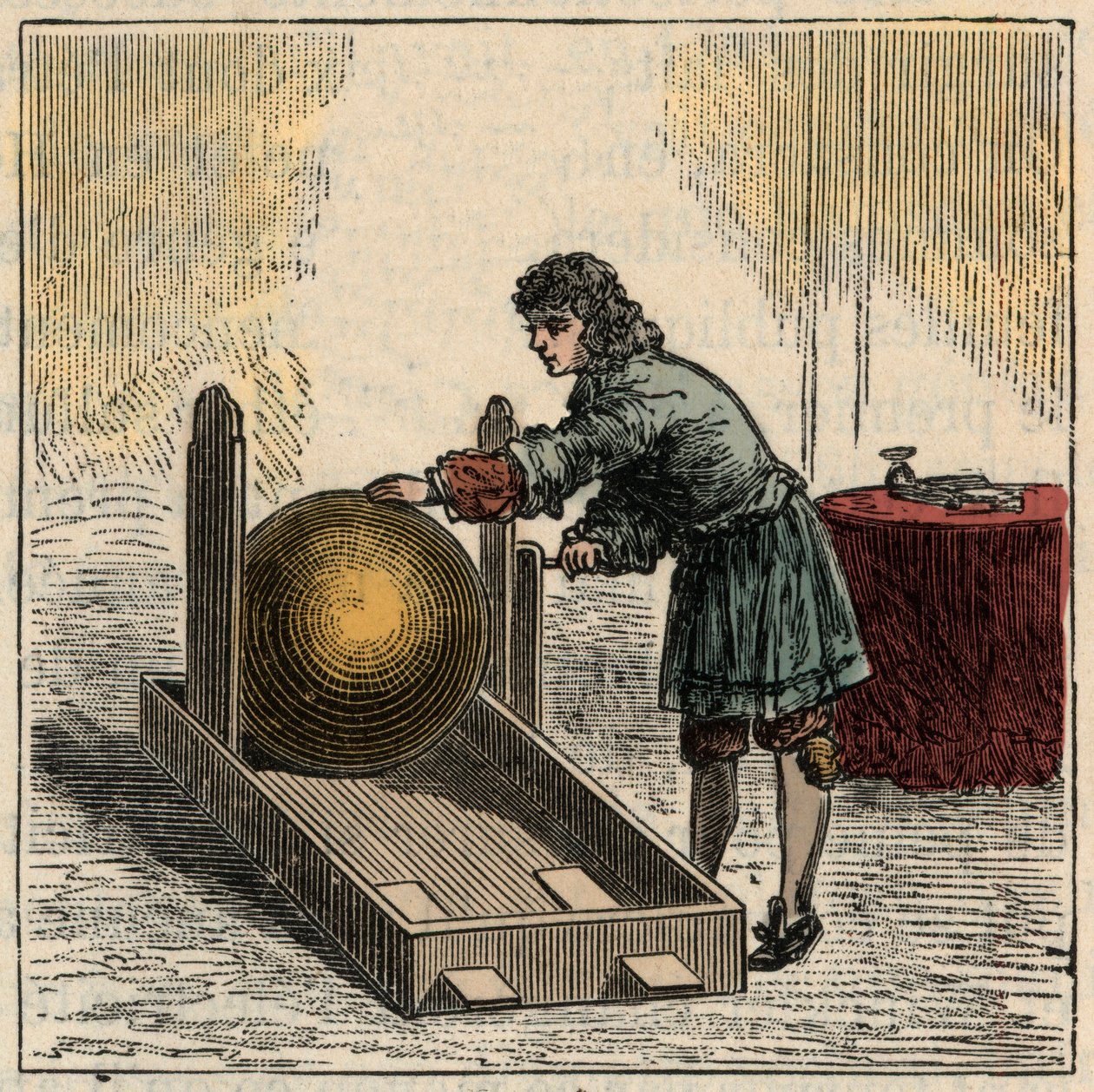 Otto von Guericke (1602-1686), tysk fysiker, som driver den første statiske elektrisitetsgeneratoren - Statiske maskiner: Otto von Guericke (Otto de Guericke av French School