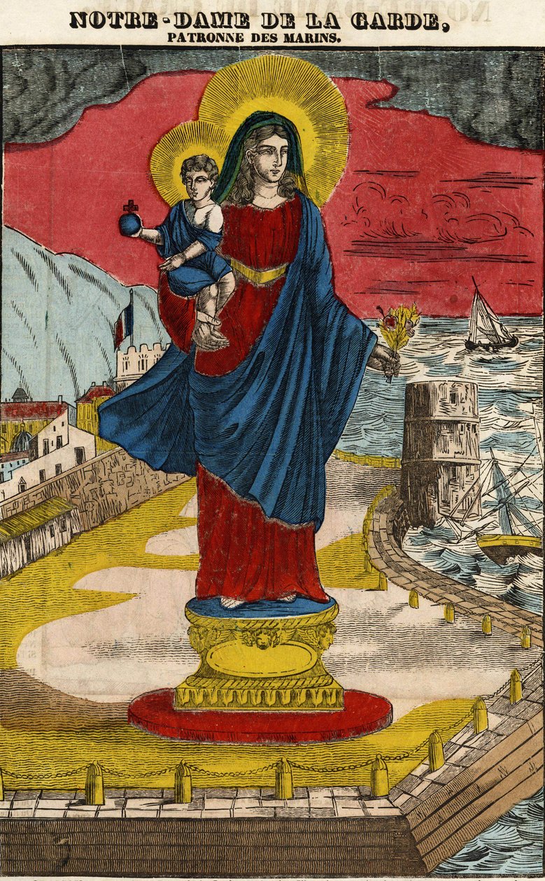 Our Lady of the Guard, skytshelgen for sjømenn, bilde av Epinal, første halvdel av 1800-tallet. av French School
