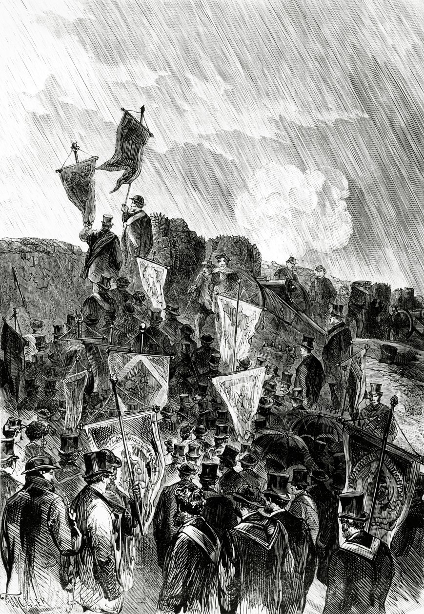 Pasifistdemonstrasjon på festningsverkene fra frimurere 28. april 1870 for å kreve stans av bombardementet av Paris, fra Le Monde Illustré 5. mai 1870 av French School