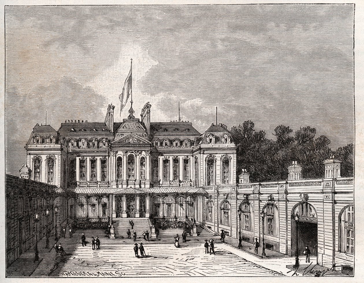 Elysee Palace i Paris - gravering i "La France illustrée: geografi, historie, statistisk administrasjon" av V.A. Malt-Brown. 1884 av French School