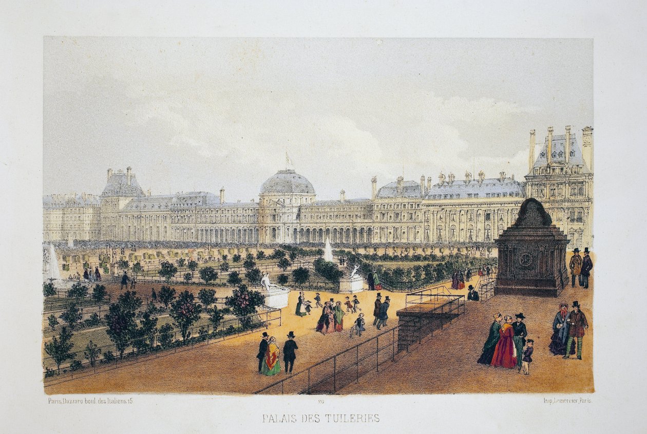 Tuileries-palasset, Paris. Akvarelllitografi, illustrasjon i "Album, souvenirs de Paris"", Daziaro-redaktør, Paris av French School