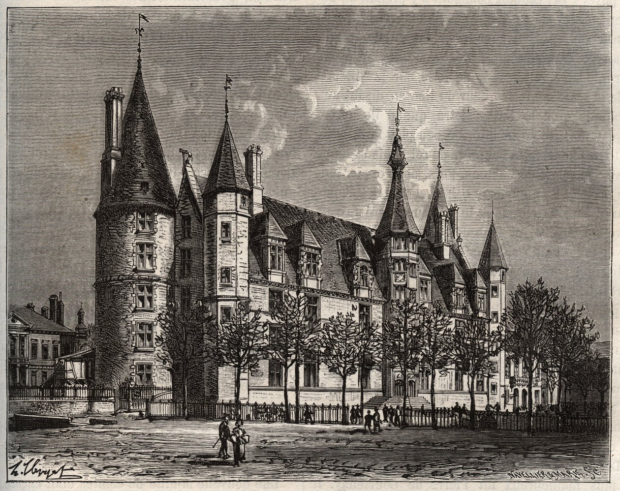 Palais ducal de Nevers - Chateau du 15. - 16. århundre - gravering i "La France illustree: geografi, historie, statistisk administrasjon" av V.-A. Malt-brun. 1884 av French School