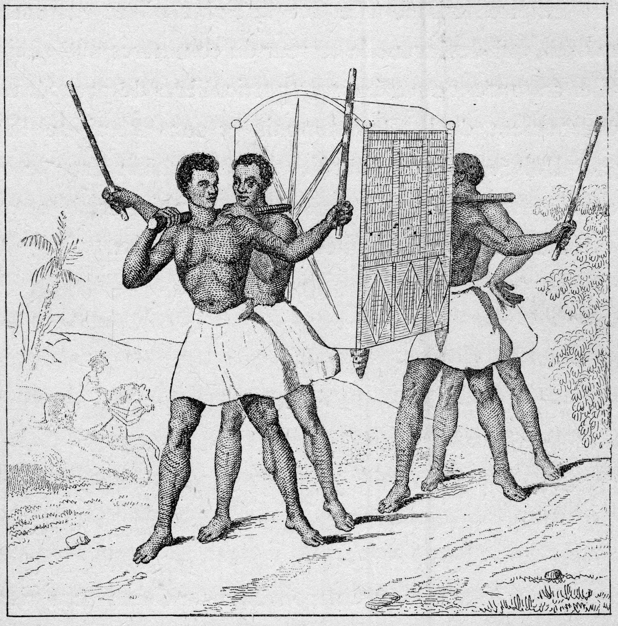 Palanquin trip to Bourbon Island (Reunion Island) in the 18th century. Engraving In “La Marine et les colonies: commerce” av French School