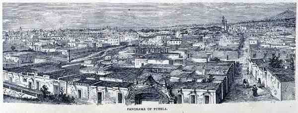 Panorama av Puebla, Central Mexico, fra The Ancient Cities of the New World, av Claude-Joseph-Desire Charnay, pub. 1887 av French School