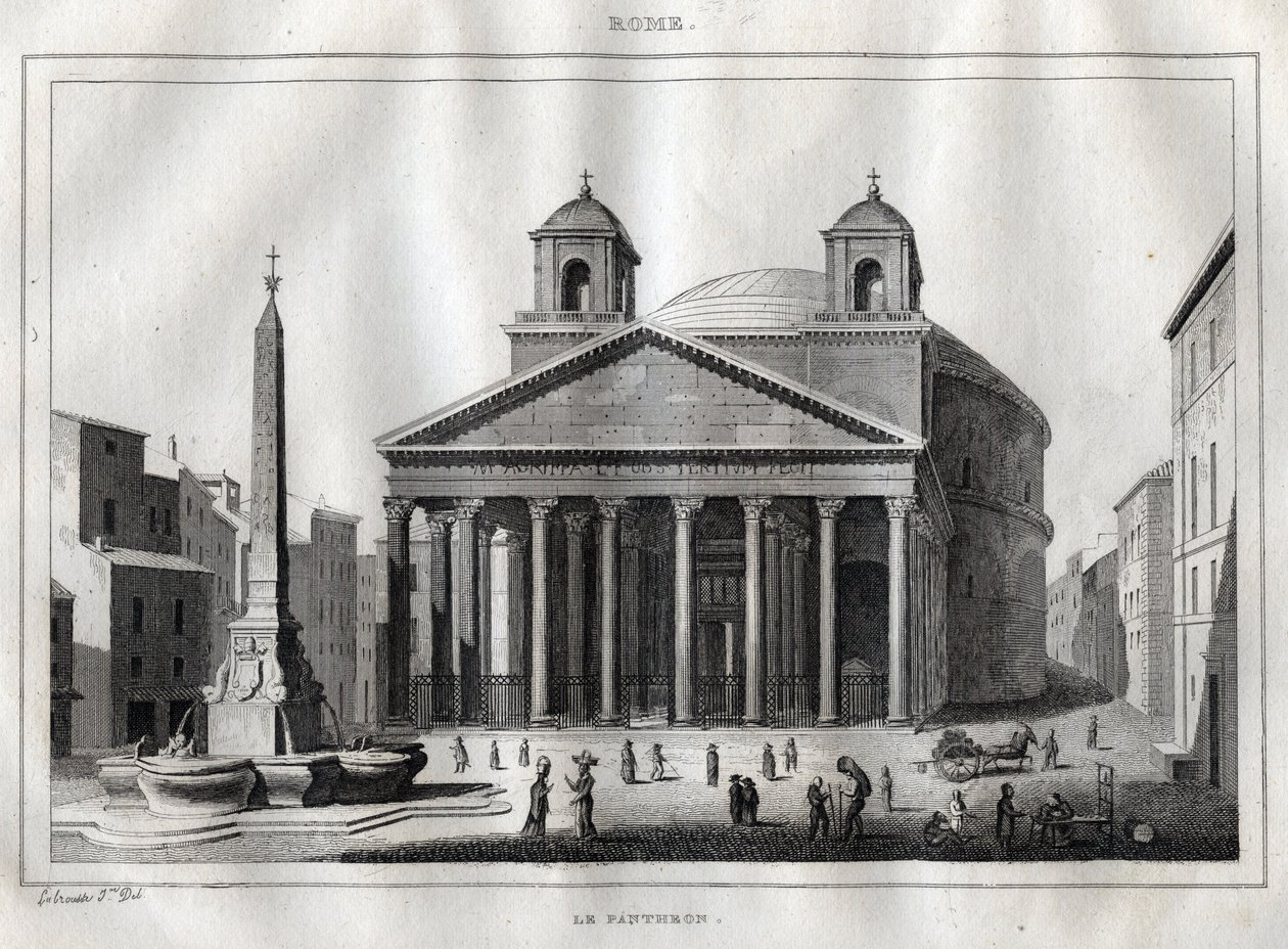 Pantheon - Roma - Roma - Gravering fra "" Italy Picturesque"" - Historisk og beskrivende maleri av Italia" av M. de Norvins, Ch. Nodier 1834-1836. av French School