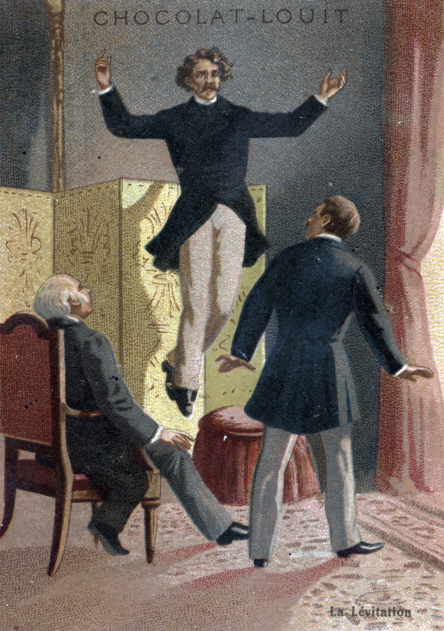 Paranormal Phenomene: The Levitation of the Medium and Scottish Seer Daniel Dunglas Home (1833-1886) stiger i luften under øynene til stupedone vitner, i en leilighet i London - (Daniel Dunglas Home, det berømte skotskfødte mediet på 1900-tallet ce av French School