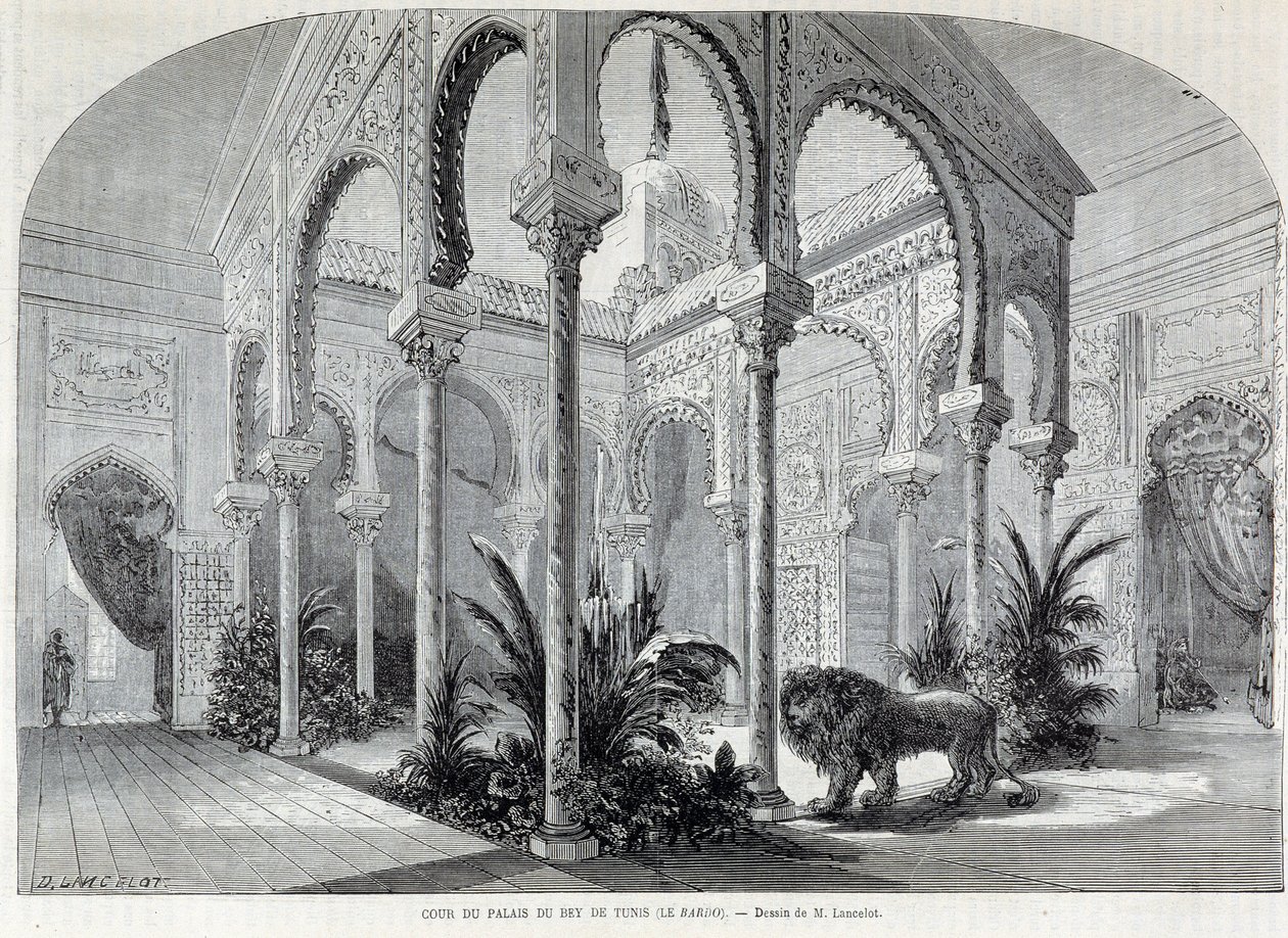 Parc de Montsouris: interiøret i Palais du Bey i Tunis på verdensutstillingen i 1867. av French School