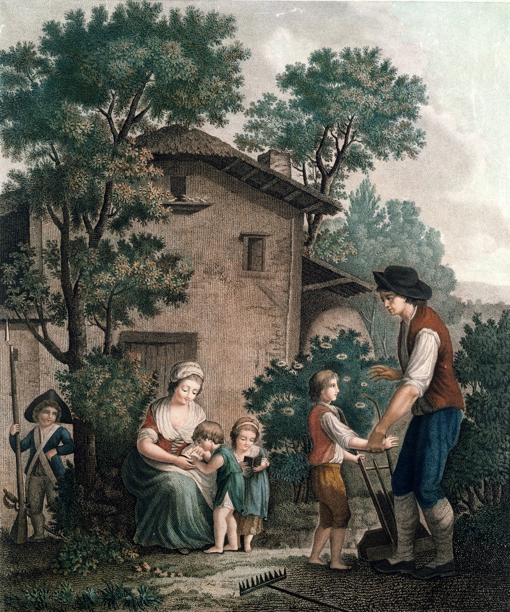 Foreldre er de virkelige lærerne, sent på 1700-tallet (fargegravering) av French School