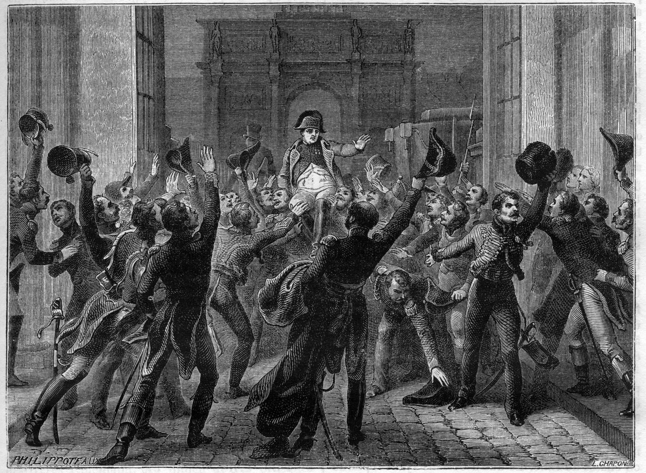 Paris, 20. mars 1815 - Napoleon I vender tilbake til Tuileriene - Les Cent jours (100 dager) Retur av Napoleon til Tuileriene, 20. mars 1815 - i "History of the Empire following the history of the consulat" av Adolphe Thiers - 1879 - privat samling av French School
