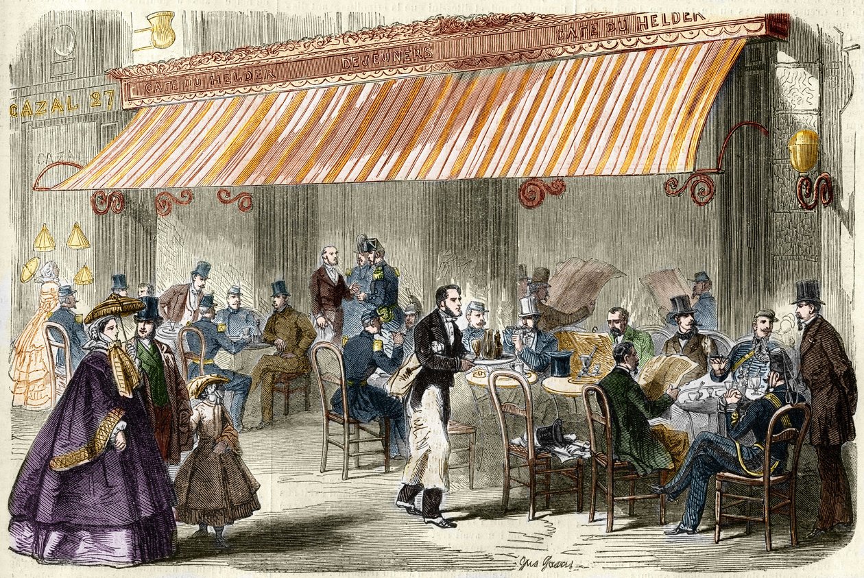 Paris in the 19th century. The boulevard des Italians in 1859: outside the cafe Helder at five o
