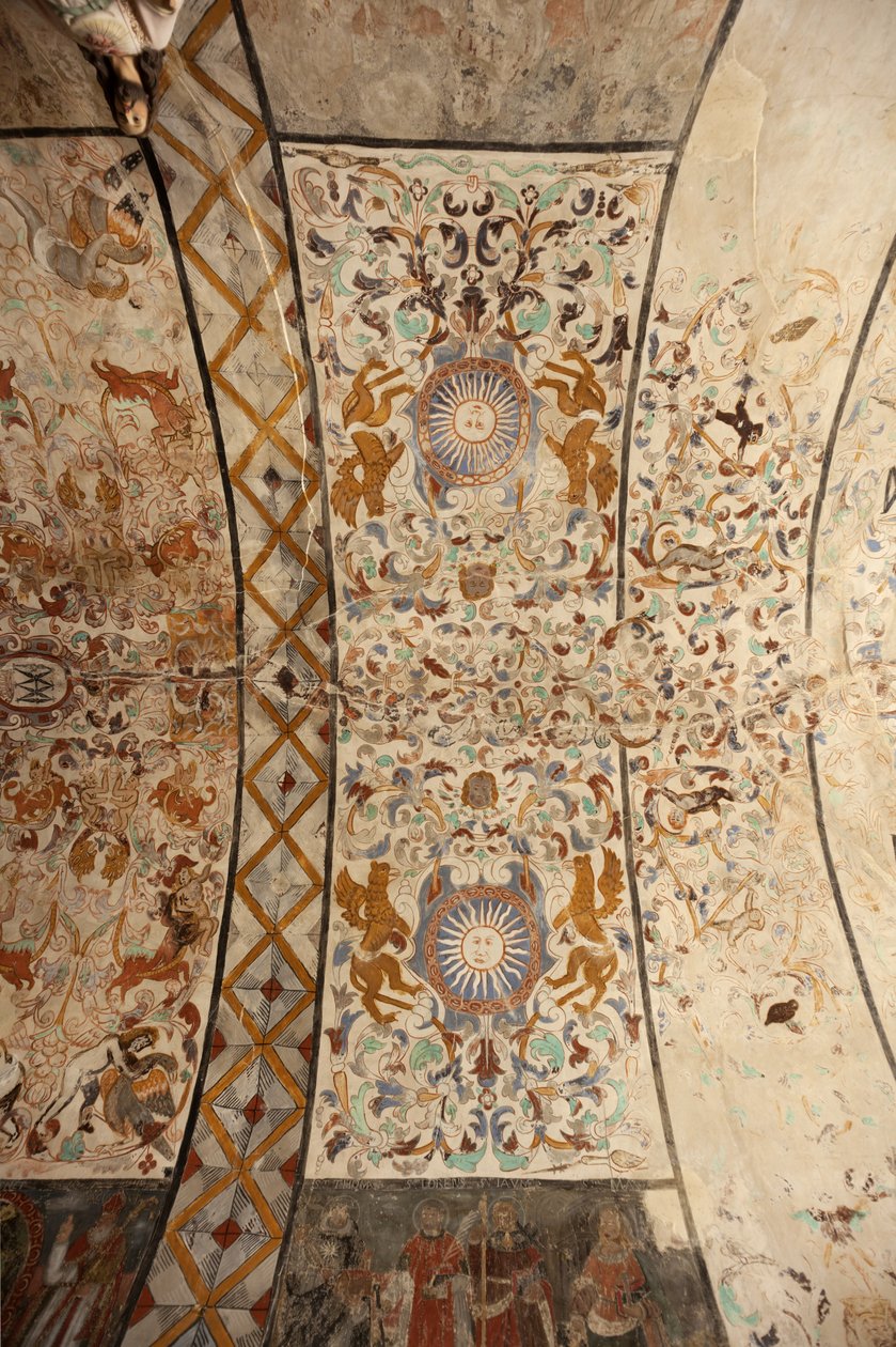 Sognekirke (Vår Frue av Solers kirke). Interiør. Skibet, takene. Veggmalerier. Det 16. århundre (?). av French School