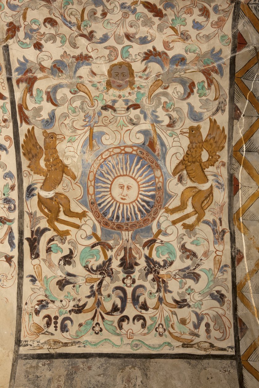 Sognekirke (Vår Frue av Solers kirke). Interiør. Skipene. Veggmalerier. Detalj. Det 16. århundre (?). av French School