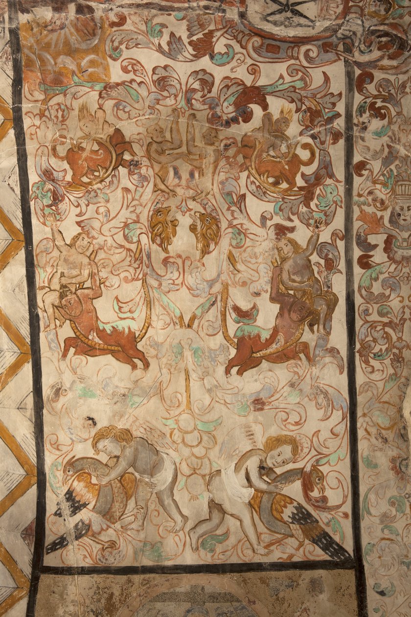 Sognekirke (Vår Frue av Solers kirke). Interiør. Skipene. Veggmalerier. Detalj. Det 16. århundre (?). av French School