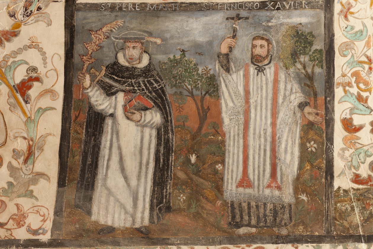 Sognekirke (Vår Frue av Solers kirke). interiør Skipene. Veggmalerier. Detalj. Det 16. århundre (?). av French School