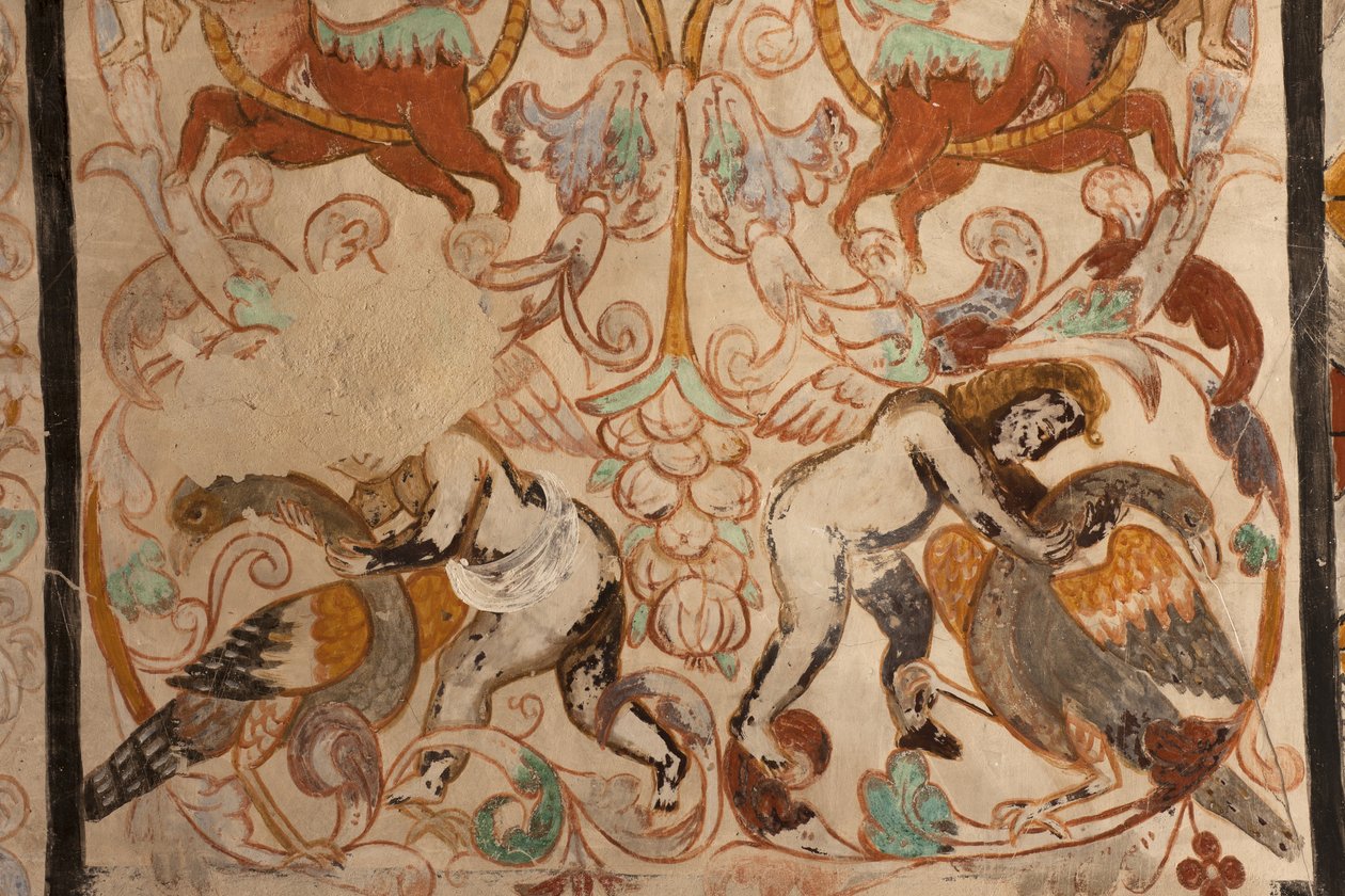 Sognekirke (Vår Frue av Solers kirke). Interiør. Skipene. Veggmalerier. Detalj. Det 16. århundre (?). av French School