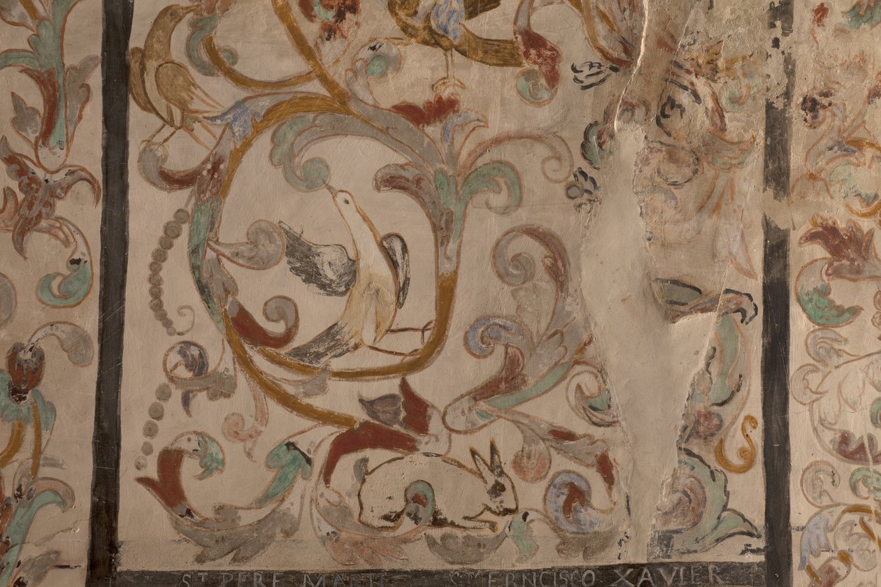 Sognekirke (Vår Frue av Solers kirke). Interiør. Skipene. Veggmalerier. Detalj. Det 16. århundre (?). av French School