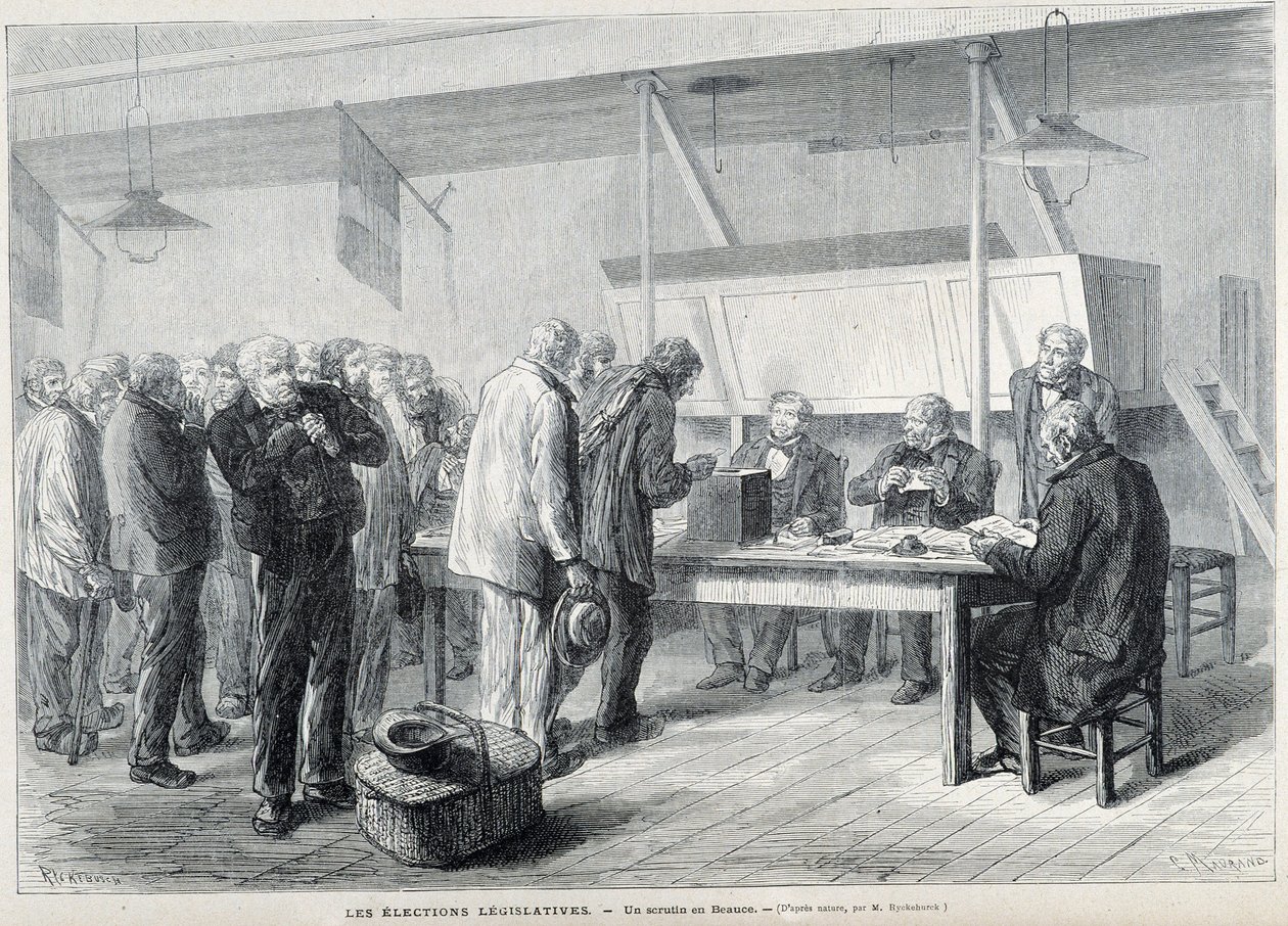 Parlamentsvalg: et valglokale i Beauce - i "" Le Monde Illustré "", mars 1876 av French School