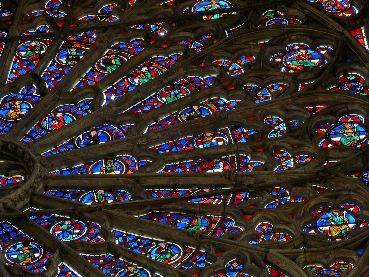 Delvis utsikt over nordrosevinduet, ca. 1300 av French School