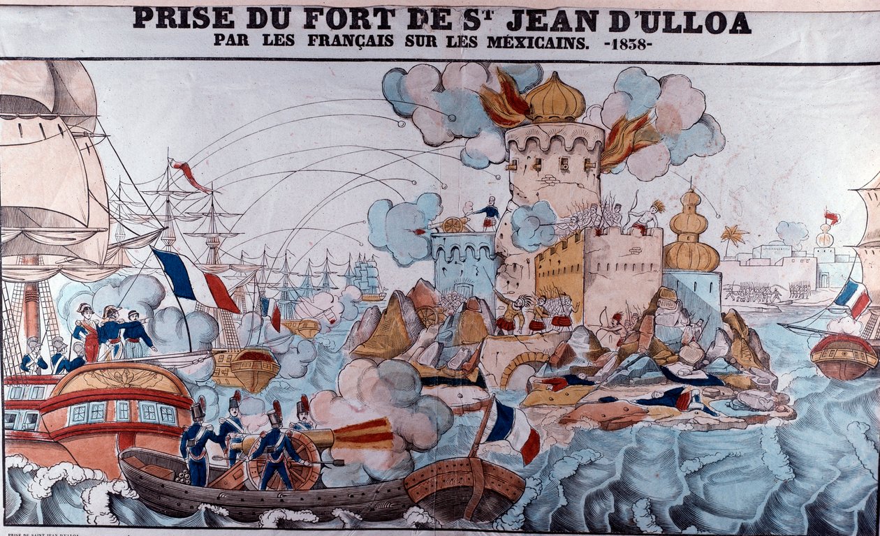Konditorkrig: invasjon av Mexico av franske styrker 27. november 1838, slaget ved Veracruz (epinaltrykk) av French School