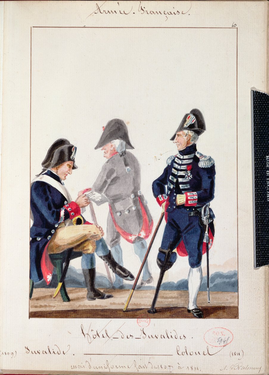 Pasienter ved Hotel des Invalides, 1809-11 (wc på papir) av French School