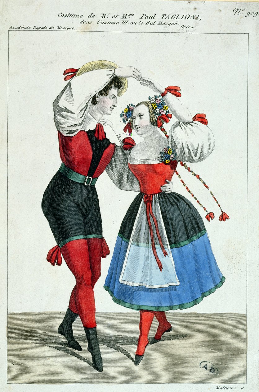 Paul Taglioni (1808-84) og hans kone Anna Galster danser i Gustave III, ca. 1830 av French School