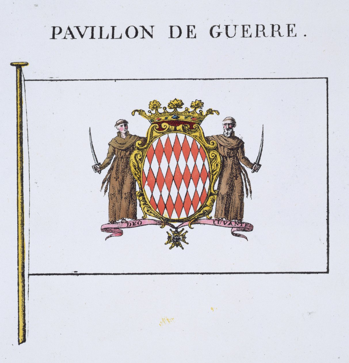 Pavillon de Guerre, detalj fra Flags from Monaco (se 103834), fra en fransk bok med flagg, ca. 1819 av French School