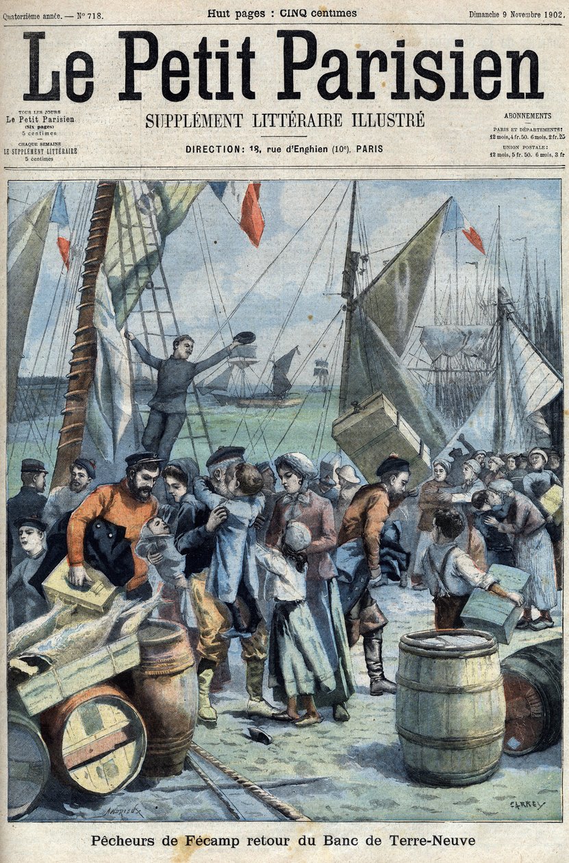 Pecheurs de Fecamp: return of the Banc de terre Neuve (Newfoundland), in " Le petit Parisien”” av French School