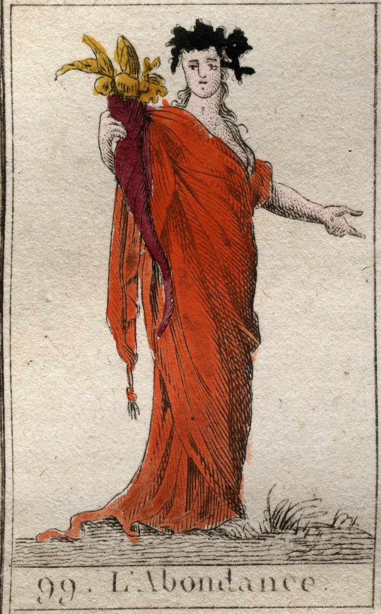 Personifisering av overflod, holder et horn av overflod. Personifisering av overflod, holder et overflødighetshorn. Fra "Mythology of Youth" av Pierre Blanchard 1803. av French School