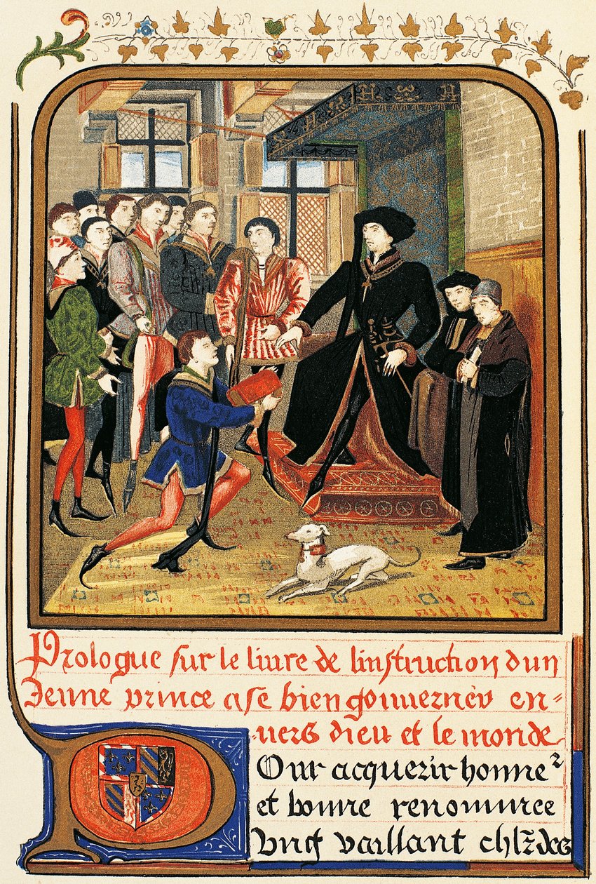 Philip Good (1396-1467) under baldakin, etsning fra Instruction jeune prince, inneholdt i Dictionary of Furniture and Decoration, Henry Havard, bind II av French School