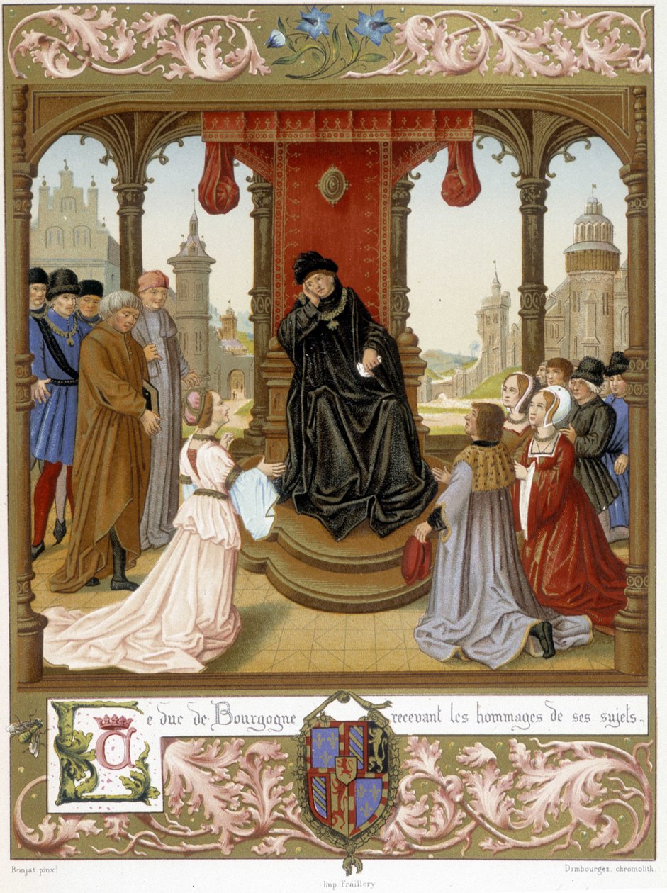 Filip III den gode mottar hyllest av sine undersåtter, "" Les Chroniqueurs de l'histoire de France fra opprinnelsen til 1500-tallet"" av Mme de Witt, Paris av French School